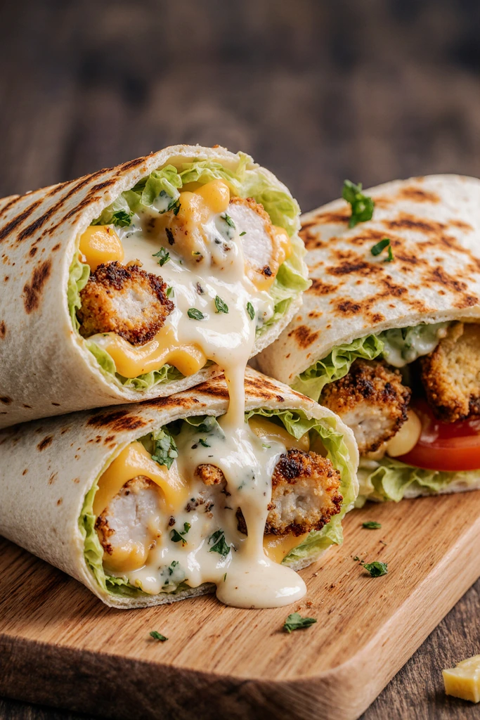 cheesy garlic chicken wraps