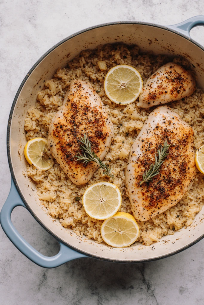 Slow Cooker Lemon herb Chicken and Rice