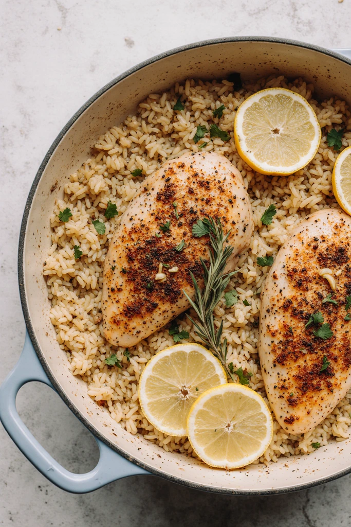 Slow Cooker Lemon herb Chicken and Rice