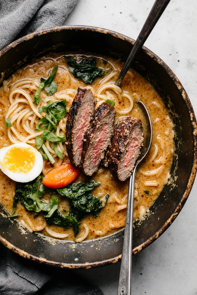 Spicy Korean Ramen with Grilled Beef