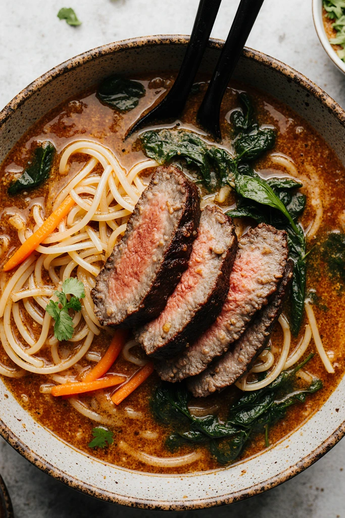Spicy Korean Ramen with Grilled Beef